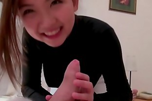 Nerdy Asian teen gives a sloppy blowjob
