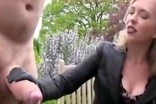 chubby guy with big cock getting a handjob bdsm