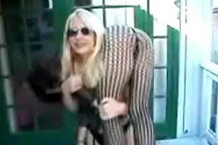 Blonde Squats Girl In Black Tights
