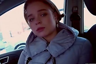 Debt4k. Hottie Calibri Angel blows agent in his car and has anal with him sex indoors