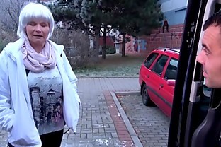 Milf busty whore found on the street get cum covered pussy in driving van