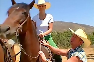 Sexy blonde cowgirl Gabriella gets her shaved box filled with a hard cock