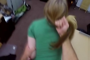 Bigtitted pawnshop babe doggystyled over desk
