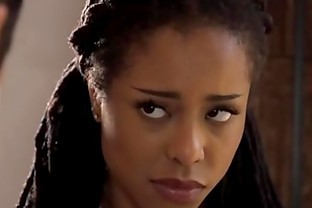 Ebony teen saving house from banker