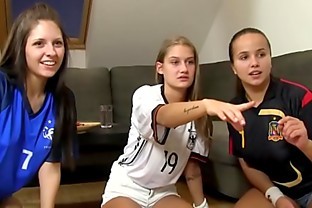 Lucky guy fucks his 3 World Cup cheering teen neighbors!