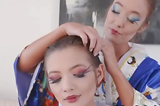 Beautiful geishas eating pussy and scissoring