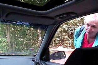 Hitchhiking 70 years old granny riding roadside