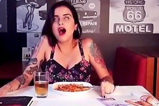 Hot girl having good time in restaurant