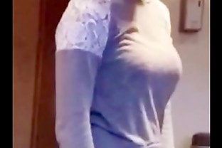 teen in sweater makes tits bounce as she jumps