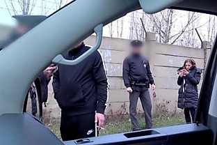 Hardcore action in driving van interrupted by real Police officers