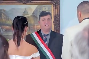 Beautiful bride dominated after the wedding
