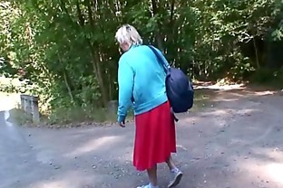 Hitchhiking 70 years old granny getting fucked roadside