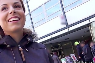 Public amateur babe banged private for cash