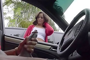 Dick Flash! Cute Teen Gives Me Hand Job in Public Parking Lot after She Sees My Big Black Cock