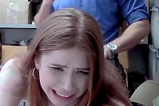 Redhead teen suspect is strip searched and fucked by a guard