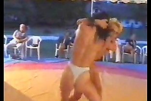 Blonde vs brunette topless catfight 03