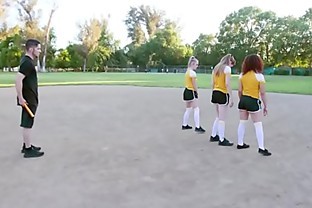 Coach gets lucky with 3 college teens after the workout