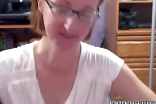 Redhead MILF Layla Redd is on her knees to swallow a cock