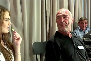Group of grandpas enjoying teen pussy in all positions