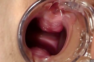 sexy nurse riki gyno speculum play gaping ginger pussy with closeups of pussy walls