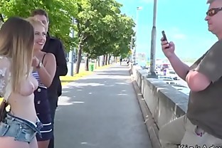 Public double penetration fuck for busty