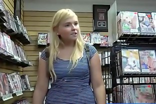 Chubby teen girl in adult store gloryhole