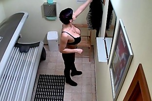 Short Haired Brunette Girl Spied in Private Solarium