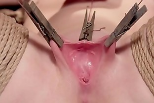 Gagged with rope blonde pussy vibrated