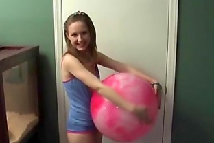 Innocent teen Kitty playing softball outdoors