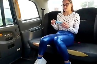 Hot brunette undressed in a taxi