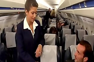 Charming brunette air-hostess Alyson Ray proposed passenger to poke her juicy ass after  scheduled flight